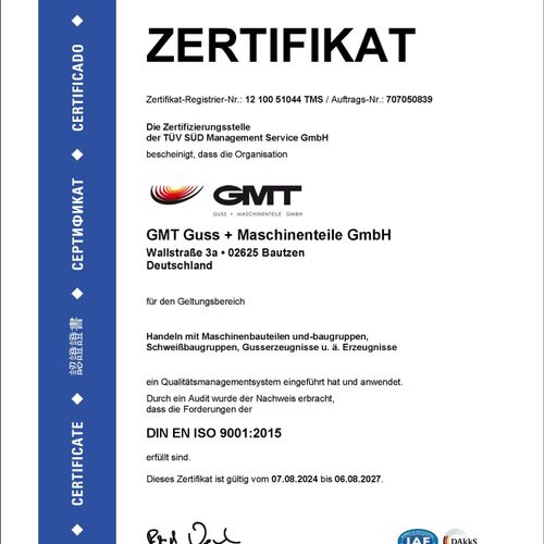 GMT Aktuelles Erfolgreiche Rezertifizierung nach ISO 9001:2015